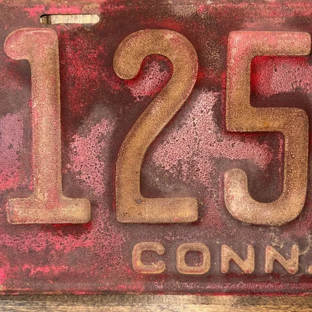 Original 1929 Connecticut CT license plate red metal 15x6